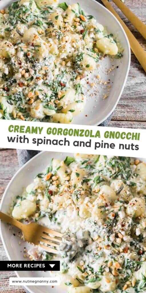 creamy gorgonzola gnocchi pin for pinterest. 