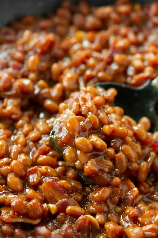 a spoonful of easy bacon baked beans.