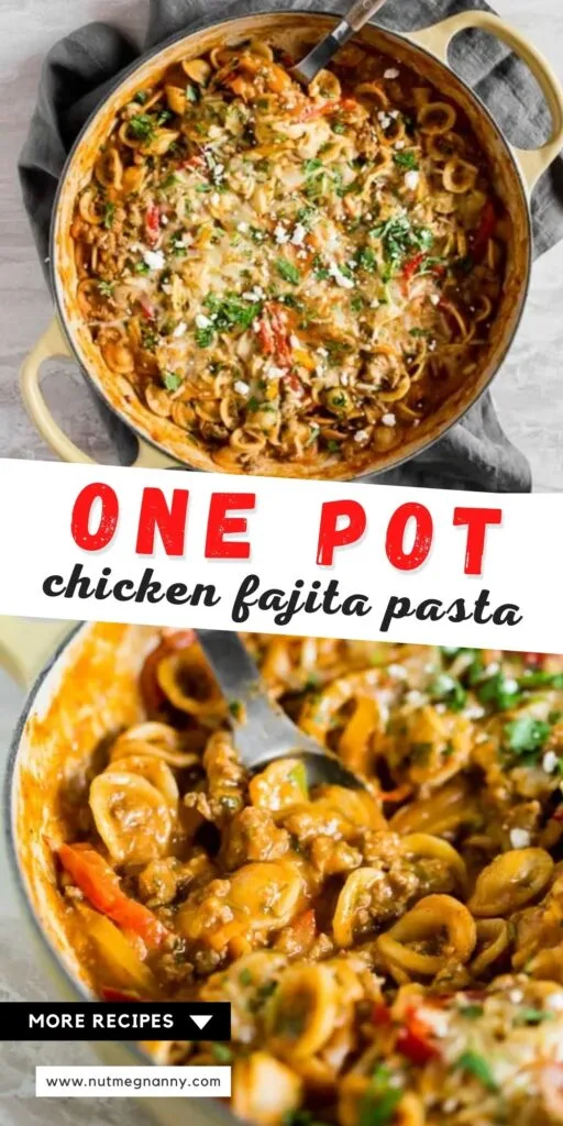 one pot ground chicken fajita pasta pin for pinterest. 