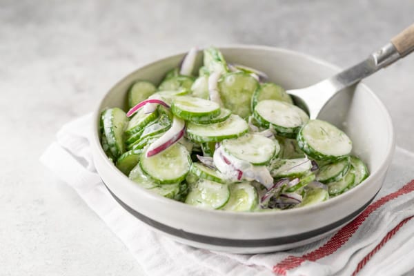 a serving of creamy horseradish cucumber salad. 