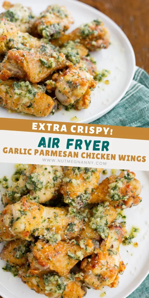 Air fryer garlic parmesan chicken wings pin for pinterest.