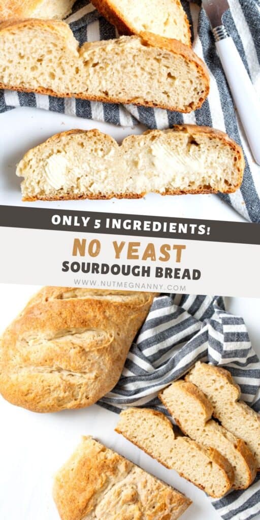 No Yeast Sourdough Bread pin for pinterest. 