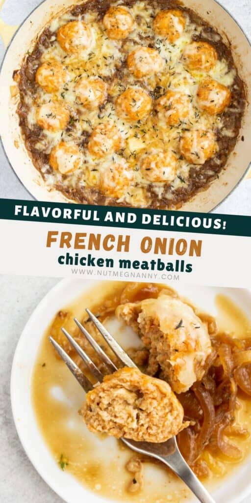 French Onion Chicken Meatballs pin for pinterest.