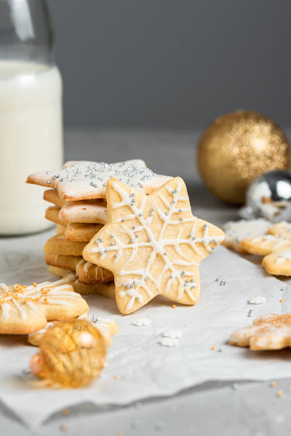 Almond Sugar Cookies decorated like a snowflake. 