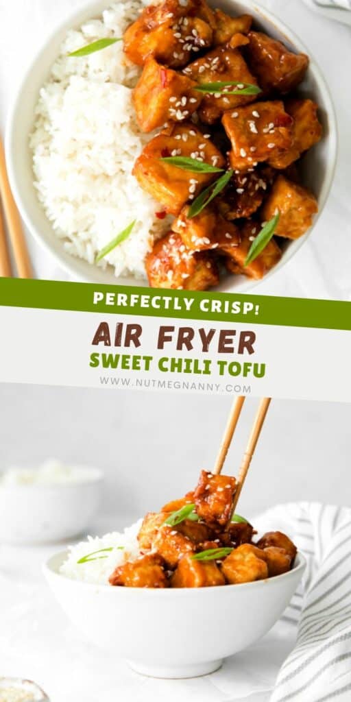 Air Fryer Sweet Chili Tofu pin for Pinterest. 