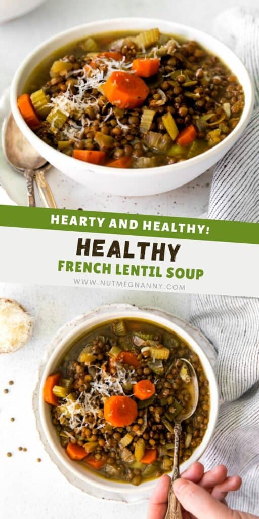 Healthy French Lentil Soup pin for pinterest.