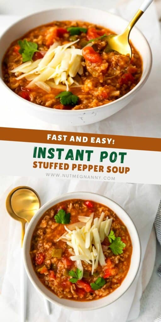 Instant Pot Stuffed Pepper Soup pin for Pinterest. 