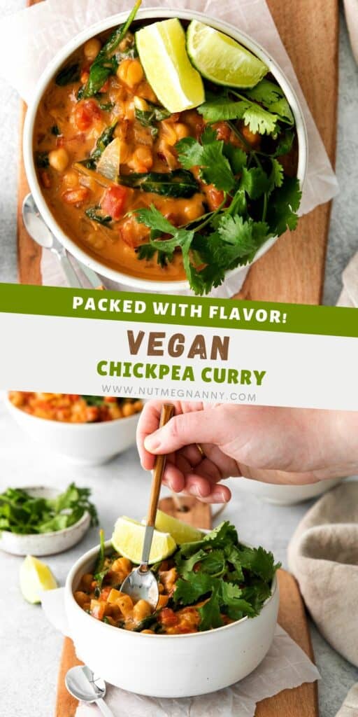 Vegan Chickpea Curry visual pin for Pinterest. 
