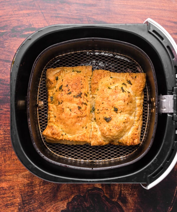 Air Fryer Pizza Hot Pockets in the air fryer. 