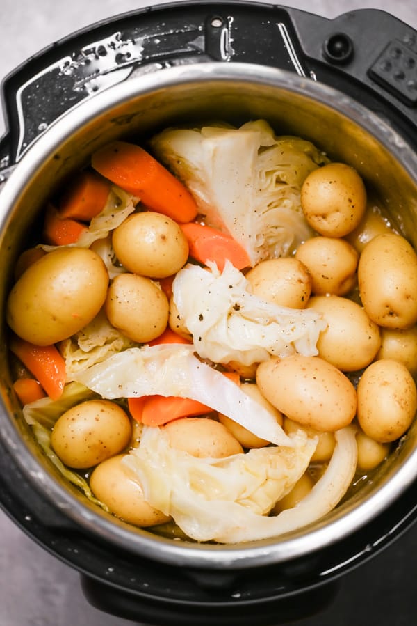 Cabbage, potatoes and carrots in an Instant Pot. 
