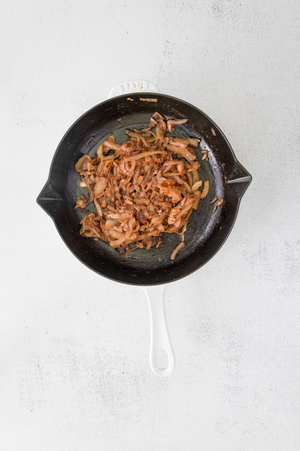 caramelized onions in a skillet. 