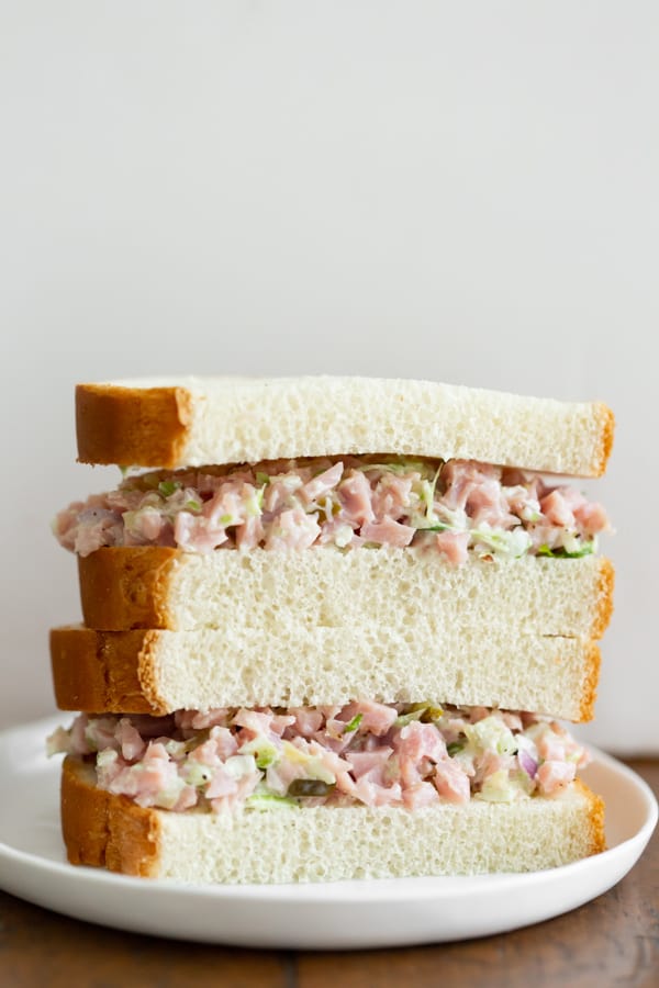 Ham Salad sandwich stacked. 