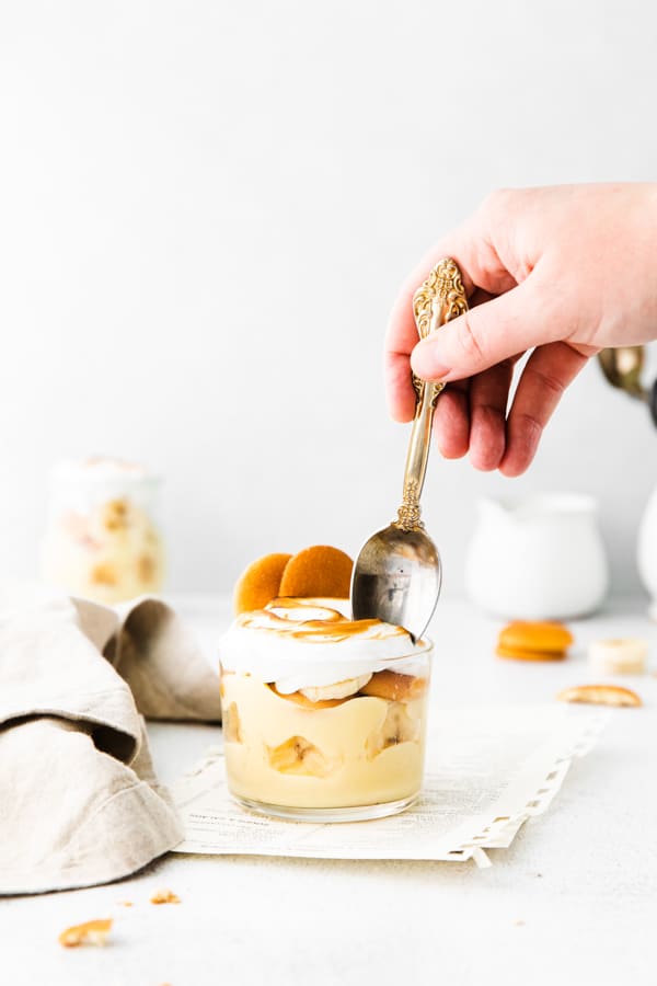 The Best Banana Pudding served with a spoon. 
