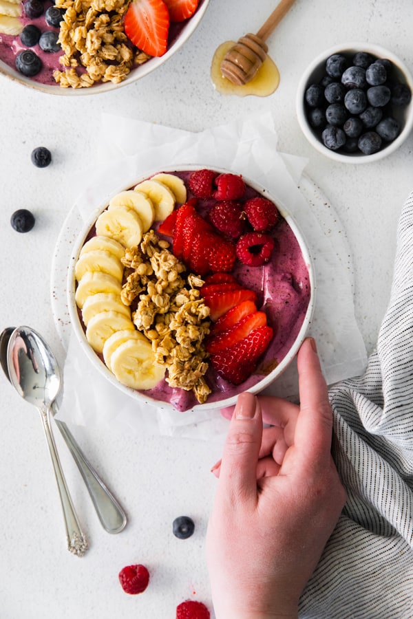 Acai Bowl topped with granola. 
