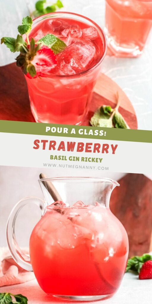 Strawberry Basil Gin Rickey pin for Pinterest. 