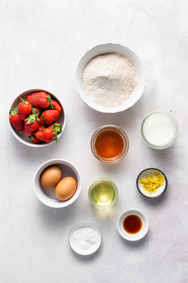Fresh Strawberry Bread ingredients on a table. 
