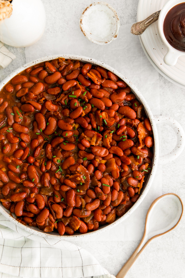 Instant Pot Baked Beans in a bowl. 