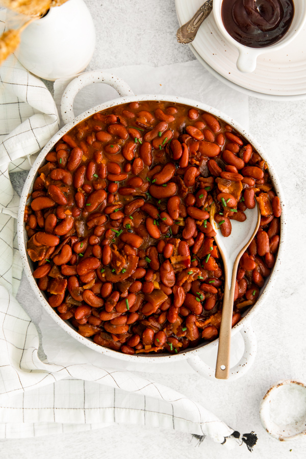 Instant Pot Baked Beans in a large serving bowl 