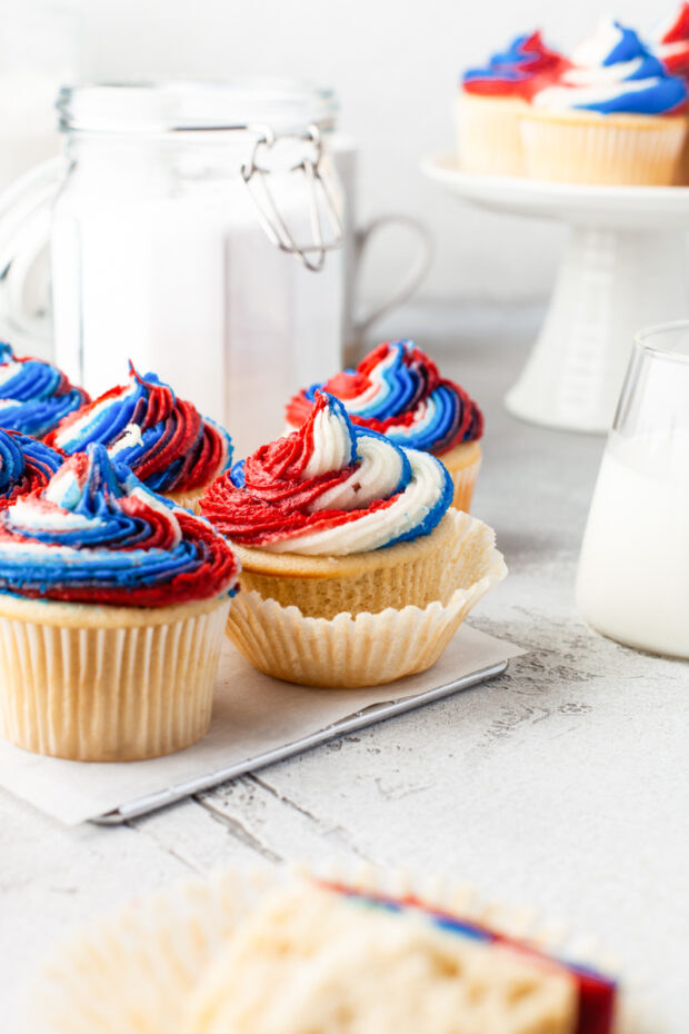 Fourth of July Cupcakes in a cupcake liner. 
