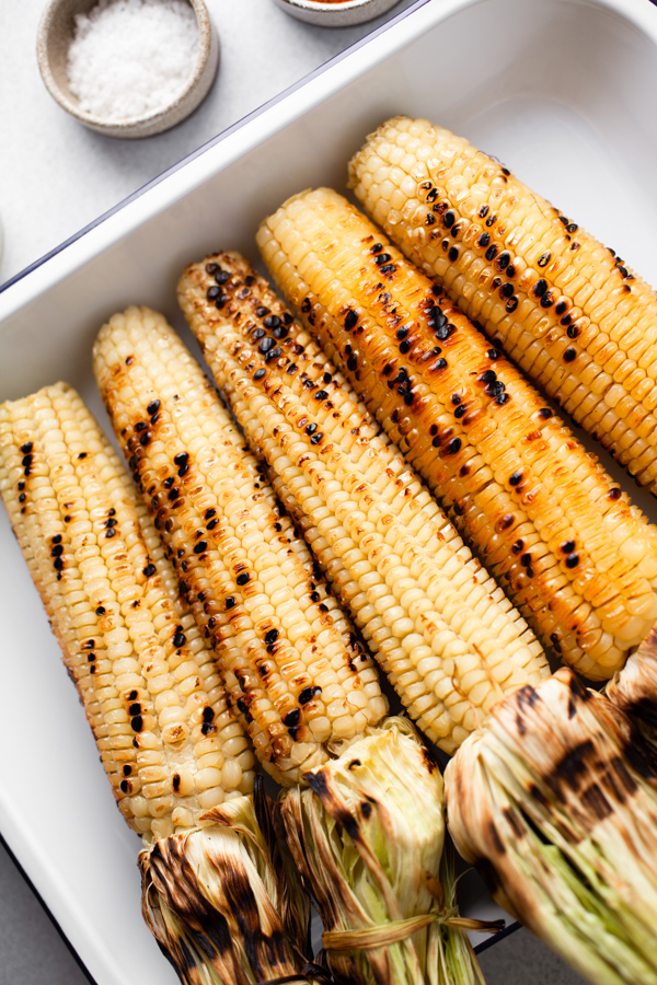 Grilled Corn on the Cob served on a platter. 