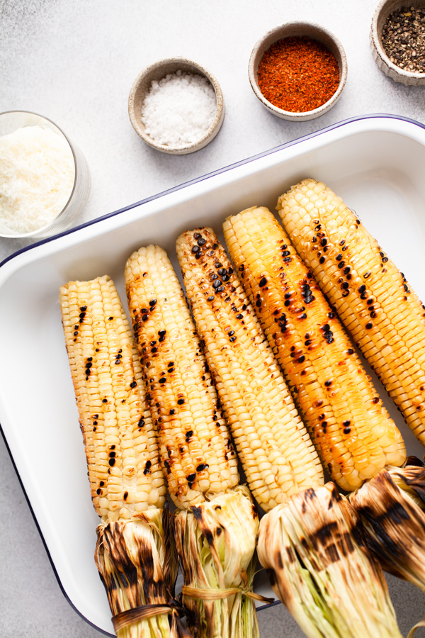 Grilled Corn on the Cob served with butter. 