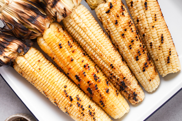 Grilled Corn on the Cob on a sheet pan. 