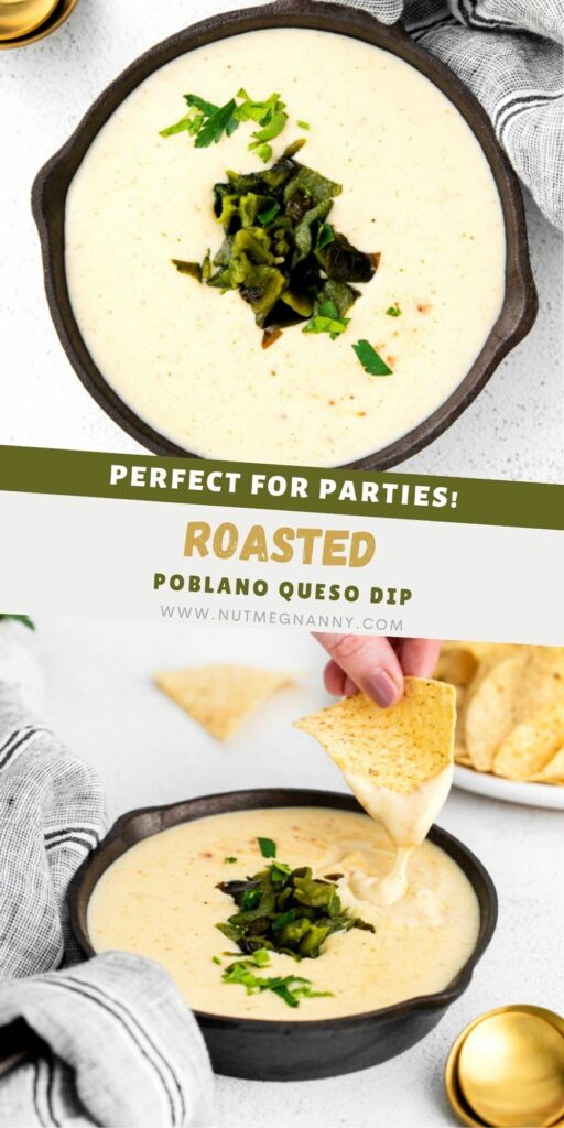 Roasted Poblano Queso pin for Pinterest. 