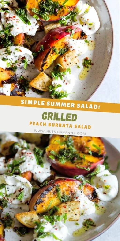 Grilled Peach Burrata Salad pin for Pinterest. 