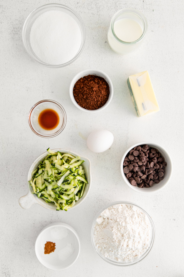 Ingredients to make Chocolate Zucchini Bread. 
