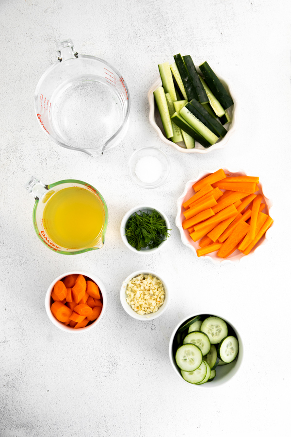 Ingredients to make Easy Refrigerator Pickles. 