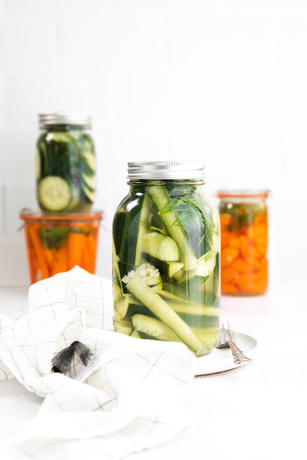 Easy Refrigerator Pickles in a jar. 