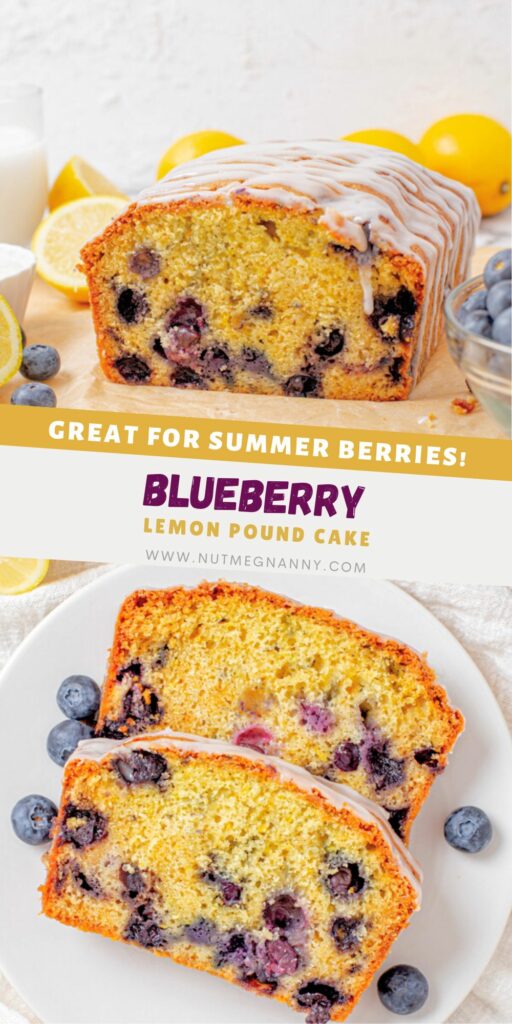 Blueberry Lemon Pound Cake pin for Pinterest. 