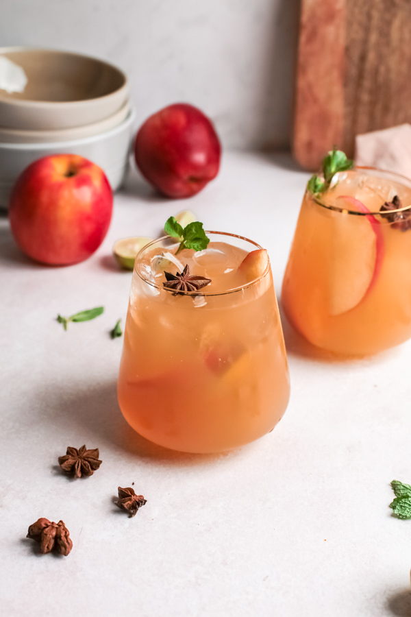 Apple Cider Mojito in 2 cocktail glasses. 