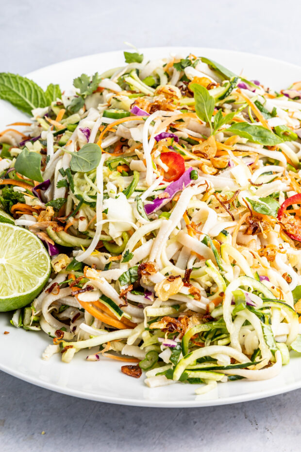 Vietnamese Zoodle Noodle Salad topped with extra herbs. 