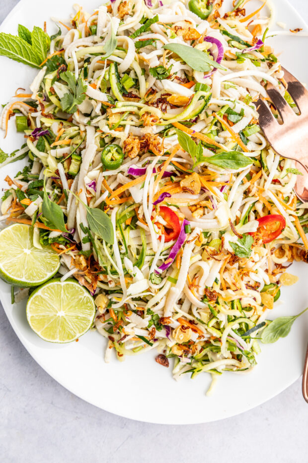 Vietnamese Zoodle Noodle Salad on a white plate. 