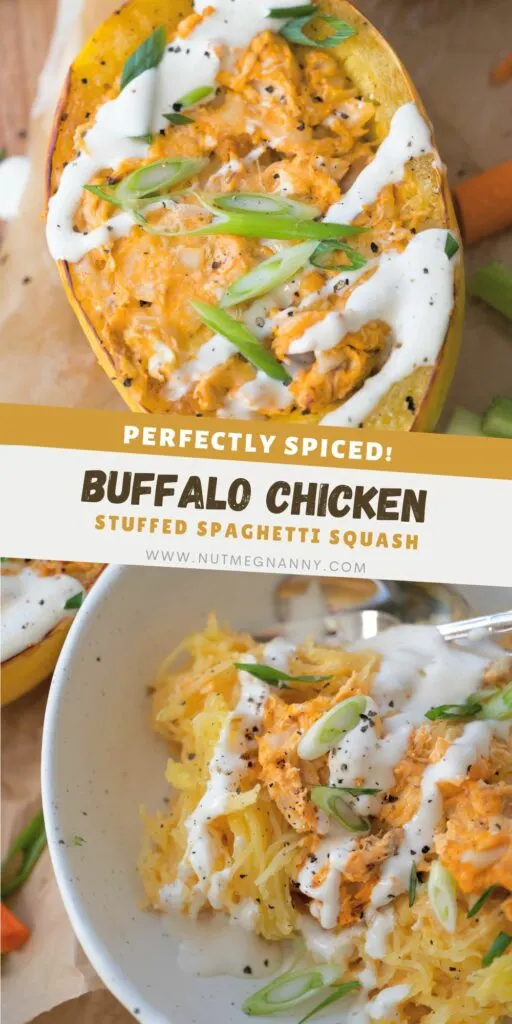 Buffalo Chicken Stuffed Spaghetti Squash pin for Pinterest. 