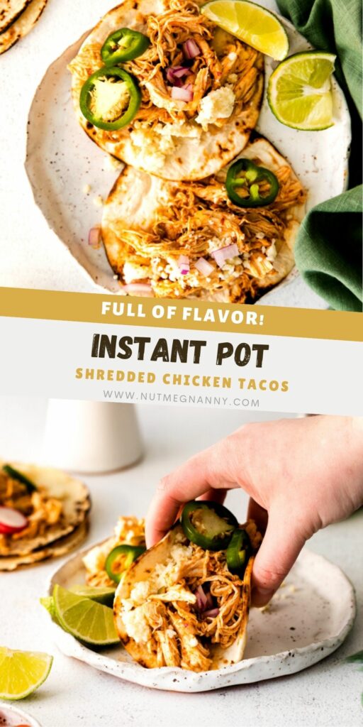 Instant Pot Pulled Chicken Tacos pin for Pinterest. 