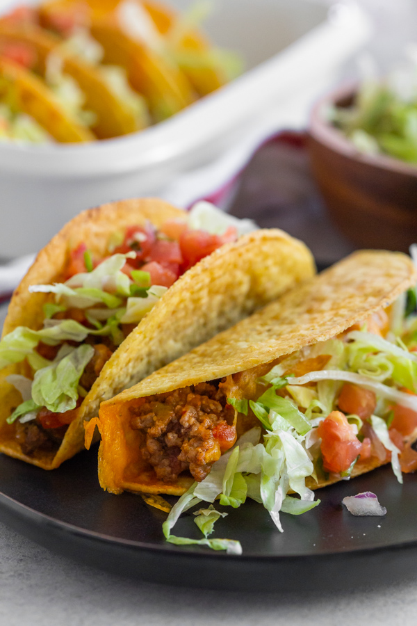 Baked Ground Beef Tacos on a plate. 