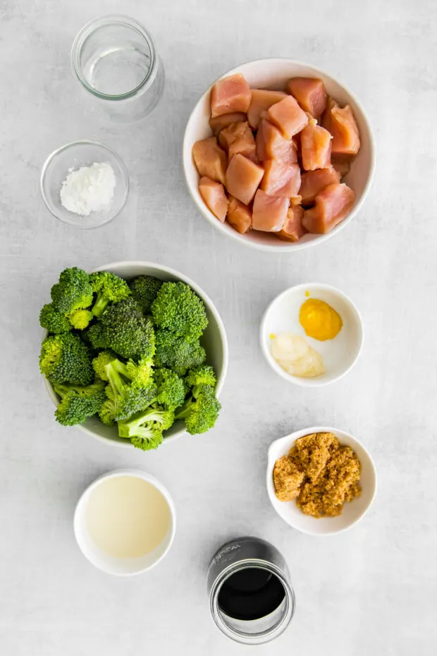 Ingredients to make Instant Pot Teriyaki Chicken on a table. 