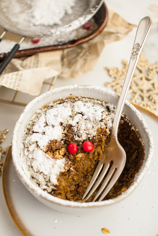 Baked Gingerbread Oatmeal with a fork in the bowl. 