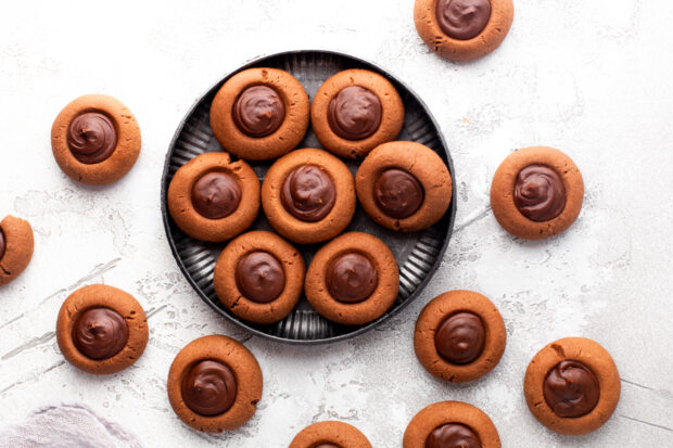 Double Chocolate Thumbprint Cookies on a plate. 