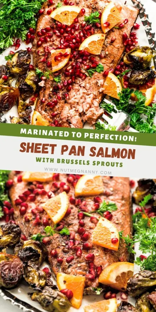 Marinated Sheet Pan Salmon graphic pin for Pinterest. 