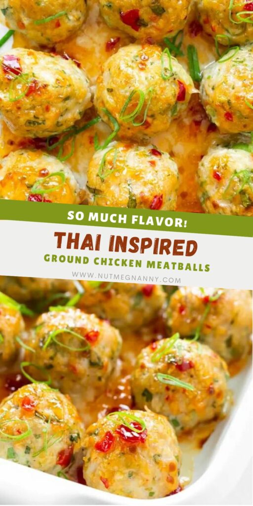 Easy Thai Baked Chicken Meatballs pin for Pinterest. 