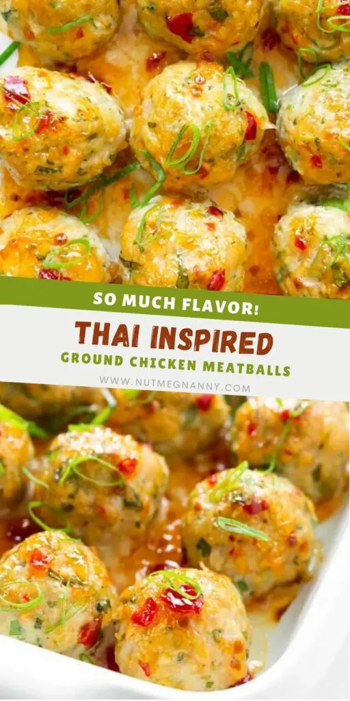Easy Thai Baked Chicken Meatballs pin for Pinterest. 