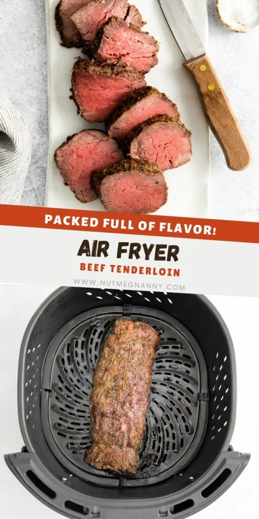 Air Fryer Beef Tenderloin pin for Pinterest. 