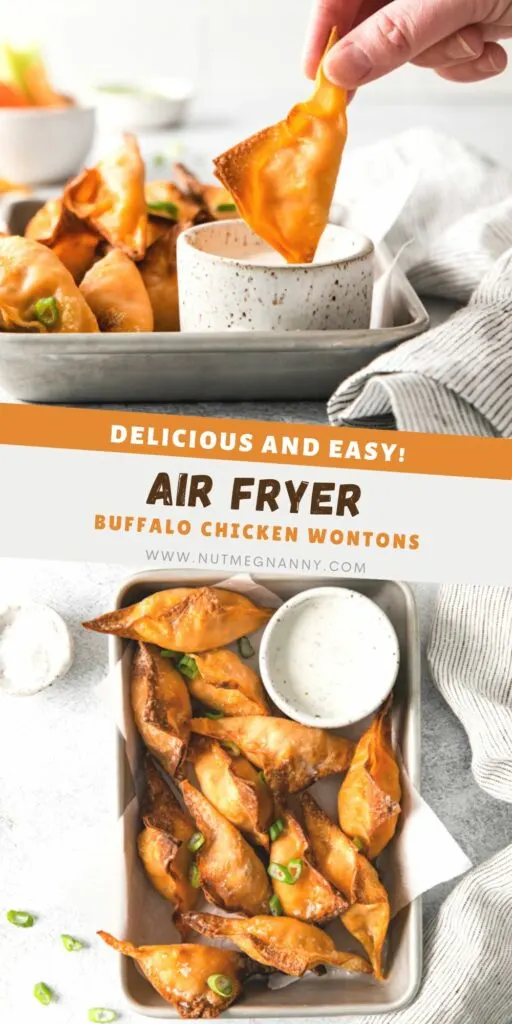 Air Fryer Buffalo Chicken Wontons pin for Pinterest. 