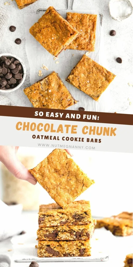 Chocolate Chunk Oatmeal Cookie Bars pin for Pinterest. 