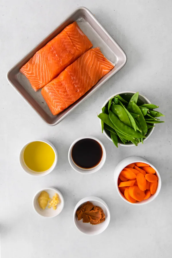 Air Fryer Miso Salmon ingredients on a table. 