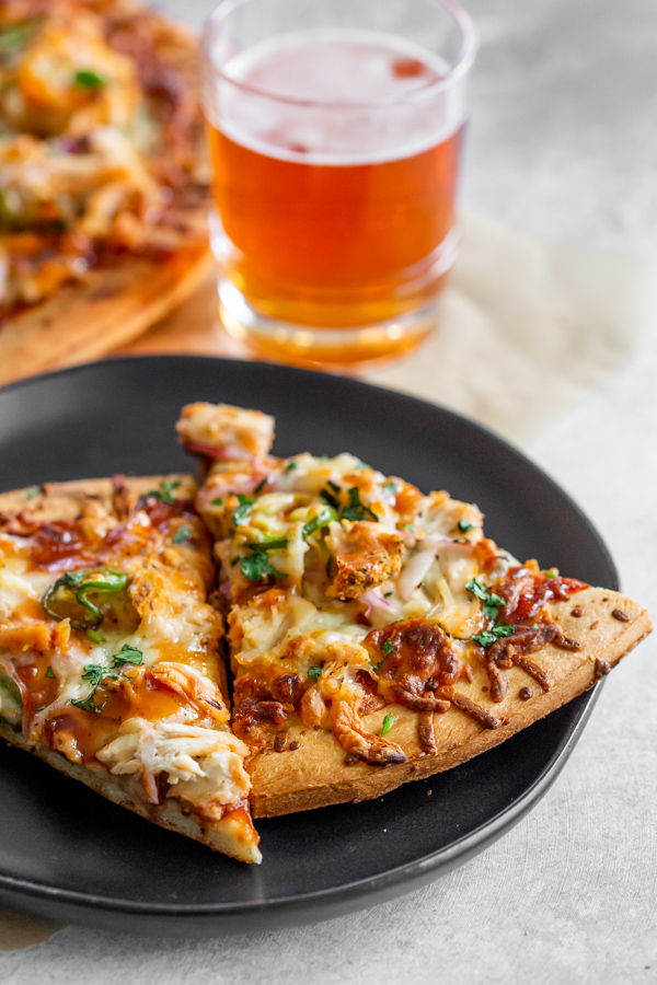 BBQ Chicken Pizza on a plate. 