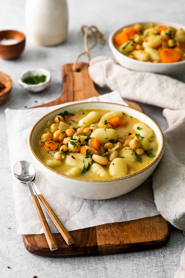 Vegetable Gnocchi Soup in a bowl. 